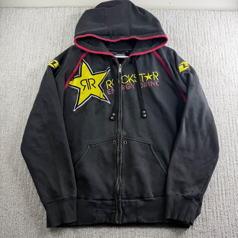 Y2G Rockstar Energy Drink Full Zip Hoodie Mens Size L Black Motocross Grudge
